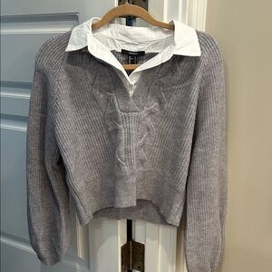 Forever 21 Gray Cable Knit V-Neck Sweater